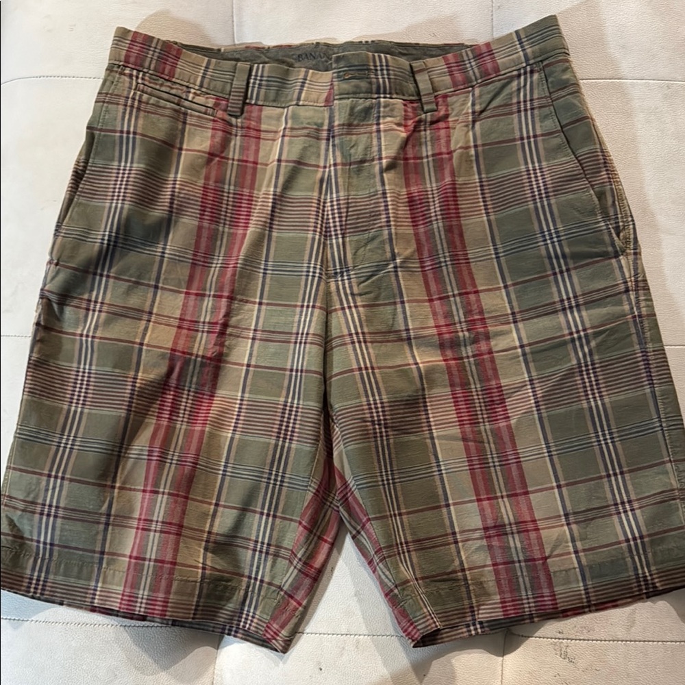 Banana Republic Plaid Flat Front Shorts - Green and Red